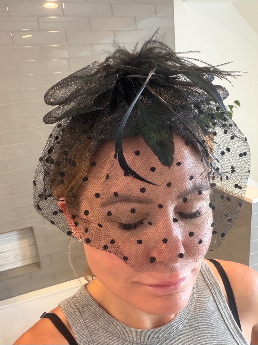 Black Polka Dot Veil Fascinator Hat